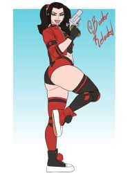 1girls artist_name avatar_legends avatar_the_last_airbender azula borderreloaded cosplay crossover female fire_nation harley_quinn harley_quinn_(cosplay) looking_at_viewer twintails