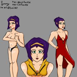 bikini cowboy_bebop dress faye_valentine femme_fatale green_eyes lukiiart one_female purple_hair solo_female tomboy