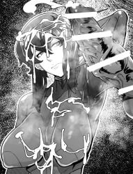 cum female full_body ghost_in_the_shell greyscale kusanagi_motoko mr.way penis solo upper_body