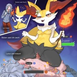 1:1 2023 ais05 anthro areola blush bodily_fluids braixen breasts canid canine clothed clothing cum cum_inside dialogue digital_media_(artwork) duo english_text female female_penetrated fire fox fur generation_6_pokemon genital_fluids genitals hair hi_res human human_on_anthro inner_ear_fluff interspecies male male/female male_penetrating male_penetrating_female mammal nintendo nipples nude open_mouth penetration penis pokemon pokemon_(species) pussy sex simple_background smile tail text tuft vaginal_penetration vaginal_penetration white_body white_fur yellow_body yellow_fur