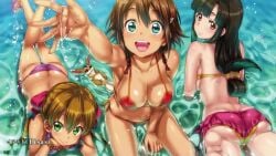 3girls amber_eyes amy_(suisei_no_gargantia) artist_request ass_cleavage bare_arms bare_back bare_legs bare_midriff bare_shoulders bare_thighs barefoot belly_button big_breasts bikini bikini_bottom bikini_scarf bikini_top black_hair blonde_hair blue_eyes blush bracelet brown_hair cleavage closed_eyes fanservice female female_only flat_chest flat_chested flying_squirrel gold_bracelet gold_jewelry golden_bracelet green_eyes hair_ribbon hair_ribbons hairclip inner_sideboob light_skin long_hair looking_at_viewer medium_breasts melty_(suisei_no_gargantia) midriff multiple_girls navel nonude orange_bikini orange_bikini_top pink_bikini pink_bikini_bottom pink_bikini_scarf pink_bikini_top pink_swimwear poncho red_bikini red_bikini_bottom red_bikini_top red_hairclip red_ribbon red_ribbons ribbon ribbon_in_hair saaya_(suisei_no_gargantia) seagal ship ship_deck ships_bridge short_hair sideass sideboob sparkling_water suisei_no_gargantia swimsuit_skirt tan_skin thick_thighs tied_hair twintails white_skin