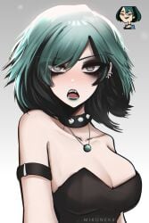 1girls breasts choker fangs goth goth_girl gothic gradient_hair gwen_(tdi) large_breasts mikuneki multicolored_hair open_mouth short_hair teal_hair teal_lipstick total_drama_island