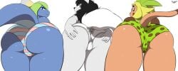 3girls anthro ass ass_focus aurorus big_ass chespin chinchilla dinosaur female_only fur furry hair looking_at_viewer minccino panties pokémon_(species) pokemon pokemon_(species) presenting_hindquarters pussy scalie slypon tagme tail thick_thighs