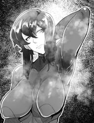 1girls female full_body ghost_in_the_shell greyscale kusanagi_motoko mr.way solo upper_body