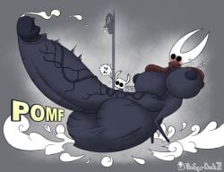 1boy 1futa badge cum futa_only futanari hollow_knight hornet_(hollow_knight) huge_balls huge_breasts huge_cock hyper_balls hyper_penis hyper_testicles leaking leaking_cum massive_balls massive_breasts massive_penis protagonist_(hollow_knight) thesuperdrunk