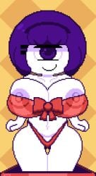 animated areola areola_slip areolae bouncing_breasts christmas christmas_clothing christmas_outfit cyclops female_only gift gifting_self hair_ornament hairclip happy headband huge_breasts nipple_bulge nipples octette_(octotron2000) octotron2000 one_eye original_character pixel_art present purple_eyes purple_hair ribbon short_hair solo solo_female thick_thighs thigh_gap thong white_skin wide_hips