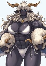 1girls abs athletic_female dendmy grey_skin horns muscular_arms muscular_female muscular_thighs sheep