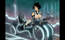 akabur angry areolae ass bangs bare_shoulders big_breasts black_hair blue_eyes bodysuit bondage boots bottomless breasts bubble_butt busty disney erect_nipples exposed exposed_breasts female female_focus female_only high_heel_boots hourglass_figure living_bike milking milking_machine motor_vehicle motorcycle neon neon_lights nipples nude nude_female nudity quorra short_hair skin_tight tagme tied_hair tron tron_legacy wide_hips