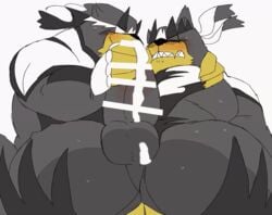 2021 animated anthro balls bara barazoku biceps black_body black_fur blush bodily_fluids censor_bar censored clenched_teeth closed_eyes cum duo ejaculation erection fur gay genital_fluids genitals handjob humanoid_genitalia humanoid_hands humanoid_penis hyaku_(artist) ineffective_censorship kemono legendary_pokémon looking_pleasured lying male male/male male_only males_only masturbation muscular muscular_male nintendo nude orgasm orgasm_face orgasm_from_handjob pecs penile penis pokémon_(species) pokemon scrunchy_face sex short_playtime simple_background sweat sweaty teeth urshifu video_games white_background yaoi