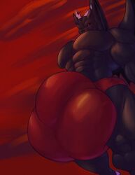 2019 anthro balls big_balls big_bulge big_muscles big_penis bulge canid canine clothing demon genitals hi_res horn huge_balls huge_bulge huge_cock huge_muscles hyper hyper_balls hyper_bulge hyper_genitalia hyper_penis low-angle_view male mammal muscular penis red_eyes solo sonicgamer underwear wings