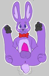 3_fingers 3_toes animal_genitalia anthro anus ass balls black_pawpads blush bonnie_(fnaf) bow_tie delta's_art dipstick_tail eyebrows feet fingers five_nights_at_freddy's genitals lagomorph leporid looking_at_viewer male male_only mammal markings multicolored_tail neckwear pawpads paws penis pink_anus presenting presenting_hindquarters purple_eyes purple_markings rabbit shy simple_background solo tailwag toes video_games