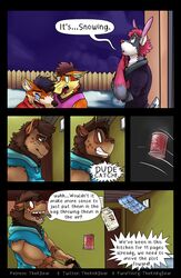 absurd_res anthro beverage_can bodily_fluids canid canine clenched_teeth comic crying detailed_background dialogue dude_lyena english_text felid fox group hi_res hyaenid hybrid incest inside johnny_bunny lagomorph leporid lion male mammal open_mouth outside pantherine rabbit raseme rauke simple_eyes tears teeth text thekinkybear yaoi