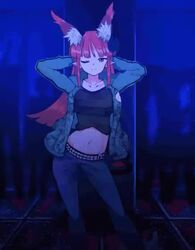 1girls animal_ears animal_tail animated ass ass_shake bangs belt big_ass big_breasts black_bow bow breasts cat_ears cat_girl cat_tail dancing ear_tuft female female_only hime_cut hoodie huge_breasts jacket jeans long_hair looking_at_viewer looking_back midriff mp4 multi_tail navel nekomata nekomimi nightclub no_sound pale-skinned_female pale_skin pointy_ears red_eyes red_hair rin_kaenbyou smile smirk smirking solo sunnysideup sunyup_(artist) sup524 tail touhou twerking video