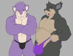 2016 2boys abs alolan_rattata anthro bara barely_visible_genitalia barely_visible_penis belly big_bulge big_pecs black_body black_fur blush buckteeth bulge clothed clothing colored crossed_arms duo fat_man fur gay geng genital_outline genitals jockstrap looking_at_another looking_at_genitalia male male_only mammal multiple_boys musclegut muscular muscular_anthro muscular_male navel nintendo overweight overweight_anthro overweight_male pecs penis penis_envy penis_outline pokémon_(species) pokemon purple_body purple_fur rattata red_eyes regional_form_(pokémon) rodent shaded teeth thick_thighs thong underwear underwear_only video_games whiskers white_belly