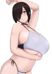 brown_eyes cleavage crop_top dark_hair female hair_over_one_eye huge_breasts midriff nao_(ritsancrossover) navel pai-chan_(nao) pai_chan pale_skin short_hair thick thong underboob virtua_fighter