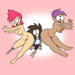 1boy 2girls age_difference breasts cartoon_network chocolate_and_vanilla clothed_male_nude_female dark-skinned_female enid female naked nude nude_female ok_k.o.!_let's_be_heroes peg_leg pegleg pubic_hair purple_hair red_action terrible_the_drawfag tko_(ok_k.o.!_let's_be_heroes)