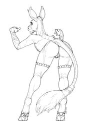 anthro anus ass bottomless clothed clothing ecmajor equid equine equustra female genitals hi_res hooves horizontal_pupils horn leaning leaning_forward leggings legwear mammal monochrome open_mouth pupils pussy solo tail_tuft thigh_highs tuft unicorn