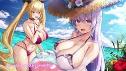 16:9_aspect_ratio 2girls absurdly_long_hair alternative_costume artist_name azur_lane ball beachball between_breasts bikini black_bow blonde_hair blue_sky bow bow_bikini braid breast_press breasts cleavage cloud cloudy_sky deep_skin dutch_angle end_card erect_nipples female flower french_braid hair_between_eyes hair_ornament hairbow hat hat_flower high_resolution large_breasts light-skinned_female light_purple_eyes light_purple_hair light_skin long_hair looking_at_viewer multiple_girls multiple_straps nelson_(azur_lane) nipples o-ring o-ring_bikini oekakizuki official_alternate_costume official_art open_mouth puffy_areola puffy_nipples purple_hair red_eyes rodney_(azur_lane) rodney_(future_seaside_admiral)_(azur_lane) royal_navy_(azur_lane) sagging_breasts see-through_sleeves skindentation sky string_bikini sun_hat swimsuit thick_thighs thighs tied_hair twintails very_long_hair water wet white_bikini white_swimsuit