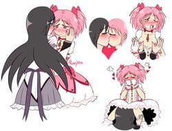 akemi_homura black_hair blush clothed_sex dress madoka_kaname pink_eyes pink_hair prettyhim puella_magi_madoka_magica yuri