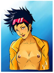 1girls areolae breasts earring female female_only generation_x jacket jubilation_lee jubilee looking_at_viewer marvel marvel_comics mutant nipple_piercing nipples nude open_clothes open_jacket pierced_nipples solo sunglasses sunglasses_on_head superheroine vihalencar x-men