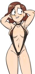 1girls belly belly_button breasts brown_hair cropped edit female hands_behind_head hilda_(series) johanna_(hilda) lip_bite milf nervous nipple_bulge nipples png showing_off skimpy_bikini skimpy_clothes swimsuit ta-na thighs tight_clothing tight_fit white_background