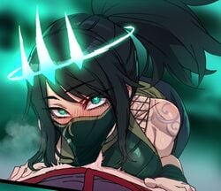 <3 1boy 1girls 2021 akali big_breasts black_hair blowjob blowjob_with_facemask blush deepthroat fellatio fellatio_under_mask fellatio_under_veil green_eyes hands_on_thighs heart-shaped_pupils heart_eyes kunoichi league_of_legends legends_of_runeterra mind_break mind_control mind_swap mindbreak mouth_veil mr.skull ninja noxian_kid oral oral_sex page_5 possessed possession pov pov_crotch pov_eye_contact pov_male ratatatat74 reverse_forced_oral riot_games ruination_(comic) ruined_king_symbol tattoo tattoos veil viego_(league_of_legends)