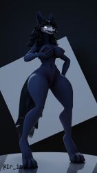 absurd_res anthro balls big_breasts black_hair black_nails black_tail breasts colored_nails eyebrowless female genitals glowing glowing_eyes hair hand_on_breast hand_on_hip hand_on_penis hi_res huge_filesize inner_ear_fluff ir_is mal0 mal0_(species) male malo nails no_eyebrows no_source penis reflection scp-1471 scp-1471-a scp-1471-a_(da.nilkaz) scp_foundation simple_background standing tagme tail thin_arms tuft white_eyes
