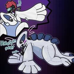 blindfold bondage entrapment furry gag hidden_sex lock lugia oc plushsuit stealth_sex toyification