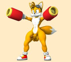 2_tails anthro cannon cannons clothing doomlazy27 eyewear fight footwear gesture gloves goggles hand_gesture handwear male multi_tail pointing prisma3d ranged_weapon sega shoes shooting solo sonic_the_hedgehog_(series) tail tails weapon