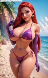 3d ai ai_art ai_generated beach beach_background big_thighs bikini bikini_only blue_sky blue_sky_background breasts elsacorinthiana female female_only female_solo gloves green_eyes green_eyes_female heat horny horny_face horny_female huge_boobs huge_breasts jessica_rabbit long_hair makeup nudism nudity outdoor outdoors patreon patreon_exclusive patreon_link patreon_logo patreon_reward patreon_url patreon_username purple_bikini purple_gloves purple_makeup red_hair red_hair_female red_lips red_mouth sea_background seductive seductive_pose semi-naked semi-nude semi_naked semi_nude sfw short_bikini solo_female solo_woman standing sunny sunny_beach tropical tropical_beach who_framed_roger_rabbit woman_only woman_solo