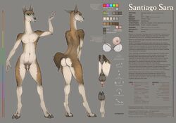 anthro anus ass backsack balls brown_body brown_fur camelid clothed clothing crossdressing ecmajor eyelashes fake_breasts fur genitals girly guanaco hi_res hooves humanoid_genitalia male mammal model_sheet nude penis santiago small_penis solo wool_(fur)