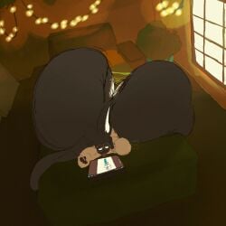 ambiguous_gender anal_fluids animated anthro ass big_butt bodily_fluids bottomless butt_focus clapping clenching_butt clothed clothing demon domestic_cat drawing felid feline felis flexing flexing_butt hi_res huge_butt hyper hyper_butt ink_(lumiink) looking_at_viewer lumiink mammal multicolored_body onomatopoeia self_insert solo sound_effects stylus sweater tablet text topwear two_tone_body unknown_species