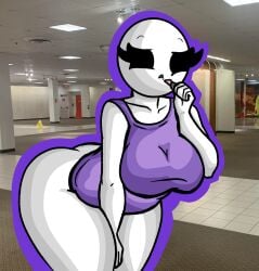 1girls applying_lipstick ass bald bald_female bending_forward bending_over big_ass black_eyes bottomless bottomless_female breasts chetoh claire_(chetoh) egg female female_focus female_only hand_between_thighs lipstick oc original original_character photo_background purple_shirt shirt white_body