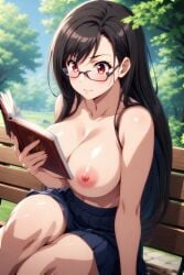 1girls ai ai_generated anime_style bench black_hair blue_skirt breasts female female_focus female_only final_fantasy final_fantasy_vii final_fantasy_vii_rebirth final_fantasy_vii_remake glasses long_hair nipples outdoor_nudity outdoors outside park park_bench quinzo11 reading_book red_eyes self_upload sitting sitting_female sitting_on_bench skirt smile smiling square_enix tifa_lockhart