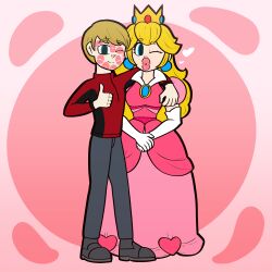 1boy 1girls 2d 2d_(artwork) 2d_artwork after_kiss arm_around_shoulders blonde_hair blonde_hair_female blonde_hair_male digital_drawing_(artwork) digital_media_(artwork) duo duo_focus female happy kissable_lips lips lipstick lipstick_mark long_hair long_hair_female male male/female mk210 nintendo pink_clothing pink_lips pink_lipstick pink_lipstick_mark princess princess_peach puckered_lips short_hair short_hair_male super_mario_bros. thumbs_up wholesome wink winking winking_at_viewer