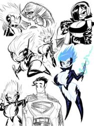 big_eyes black_lipstick blue_hair blue_suit dc dc_comics electricity flirting glasses headphones large_ass large_breasts leslie_willis livewire pale-skinned_female pale_skin parasite_(dc) revealing_clothes sketch smile superman theguywhodrawsalot