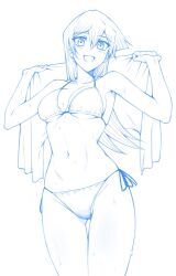 1girls alexis_rhodes big_breasts bikini blonde_hair long_hair looking_at_viewer rourou_ill side_tie_bikini smile smiling_at_viewer towel yu-gi-oh! yu-gi-oh!_gx
