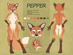 2020 4:3 anthro ass breasts brown_body brown_fur canid canine cheek_tuft english_text facial_tuft female fox fur genitals gloves_(marking) green_background leg_markings mammal markings model_sheet multicolored_body multicolored_fur nipples nude open_mouth open_smile orange_body orange_fur pepper_(shinigamigirl) pussy red_fox shinigamigirl simple_background smile socks_(marking) solo standing text tuft white_body white_fur