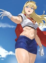 1girls blonde_hair blue_eyes breasts dc dc_comics dcau enargeia female female_only long_hair midriff skirt supergirl superman_(series)