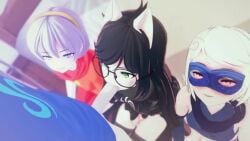 1boy 30_seconds 3girls animated black_hair fellatio glasses god_tier_outfit homestuck incest incest_(lore) jade_harley john_egbert ms_paint_adventures pink_eyes poly_(artist) rose_lalonde roxy_lalonde sucking_penis tagme video white_hair white_skin