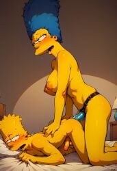 20th_century_fox 20th_century_studios ai_generated bart_simpson blush female_penetrating_male femdom kinkosaurus_ marge_simpson mommy mommy_dom mommy_kink mother_and_son pegging strap-on the_simpsons
