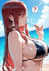1girls ? ai_generated armpit_crease bare_shoulders beach bikini black_bikini black_choker blue_sky blush breasts choker cleavage clothing cloud curvaceous curvaceous_female curvaceous_figure curvy curvy_figure day dripping earrings eating erza_scarlet exhibitionism fairy_tail female female_focus food food_in_mouth hair_between_eyes holding holding_food holding_popsicle inviting inviting_to_sex jewelry large_breasts long_hair looking_at_viewer miyuai navel ocean outdoor_nudity outdoors popsicle popsicle_in_mouth presenting presenting_breasts presenting_self red_eyes red_hair seductive seductive_look seductive_smile sideboob sky solo spoken_question_mark stomach strap_gap sun sunlight sweat swimsuit underboob upper_body voluptuous voluptuous_female water wet