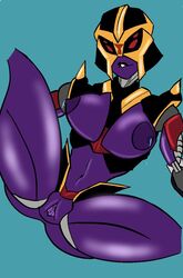 1girls 4_eyes alien_girl areola areolae big_areola big_breasts big_nipples blackarachnia breasts female female_only helmet machine mechanical multi_eye naughty_face nipples partially_clothed purple_body purple_lipstick purple_nipples purple_pussy purple_skin pussy red_eyes robot robot_girl solo solo_female transformers transformers_animated vagina