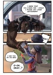 acupa anthro bison bovid bovine clothed clothing comic covering covering_mouth dialogue disney duo english_text eyebrows female fingers fur grey_body grey_fur grey_tail hi_res horn judy_hopps lagomorph leporid long_ears looking_down male male/female mammal oryctolagus police police_hat police_officer police_uniform purple_eyes rabbit silgiriya_mantsugosi solo speech_bubble tail text uniform zootopia
