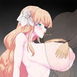 1boy 1girls age_difference anal anilingus bar_censor blonde_hair boobjob breast_grab breasts censored completely_nude completely_nude_female completely_nude_male female grabbing_another's_breast grabbing_breasts green_eyes hair_ornament heart huge_breasts long_hair looking_at_viewer male male/female male_pubic_hair nipples nude nude_female nude_male old old_man older older_man_and_younger_girl open_mouth original paizuri pt pubic_hair stray_pubic_hair sweat titjob tongue tongue_out