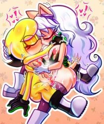 anthro arachnid arthropod blonde_hair boots boots_only breast_grab breasts chinchilla chinchillid closed_eyes clothing demichan duo eyelashes fan_character female female/female footwear footwear_only french_kissing fur gloves gloves_only groping groping_breasts hair hand_on_breast handwear handwear_only heart_symbol hi_res holding_head humanoid kiss_on_lips kissing lesbian lesbian_kiss lesbian_sex mammal mobian_(species) mostly_nude mygalomorph original_character original_characters rodent sega sex shoes sonic_the_hedgehog_(series) spider tail tail_motion tailwag tan_body tan_fur tarantula tribadism white_hair yellow_body yellow_fur yuri