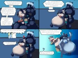 4_panel 4_panel_comic absurd_res anthro balls big_balls big_breasts big_penis blue_body blue_eyes blue_fur breast_vore breasts canid canine cock_vore comic digested digestion dirtymac domestic_cat felid feline felis fox fur genitals hi_res huge_balls huge_breasts huge_cock intersex mammal pantherine penile penis punishment punishment_sex vore