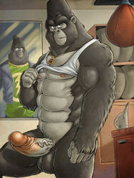 abs balls biceps big_daddy_(sing) bulge erection father_and_son furryrevolution gay gorilla illumination_entertainment incest johnny_(sing) male male_only nipples pecs penis pubes quads shirt_lift sing_(movie) sweat yaoi