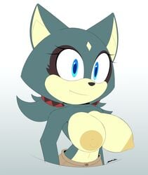 1girls anthro blue_eyes breasts evergreen_(redpyrodragon) furry huge_breasts large_breasts nipples original original_character slickehedge solo solo_female solo_focus sonic_(series) topless