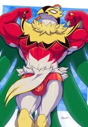 2025 3_fingers abstract_background absurd_res anthro artist_name avian balls_outline biceps biped bird bulge cape claws clothing colored detailed_bulge digital_drawing_(artwork) digital_media_(artwork) english_text fingers flexing fur generation_6_pokemon genital_outline green_cape green_clothing hawlucha hi_res khayen male male_only mask mega_evolution mega_hawlucha multicolored_body multicolored_clothing muscular muscular_anthro muscular_male nintendo nipples penis_outline pokemon pokemon_(species) presenting red_body red_clothing red_nipples red_underwear signature simple_background solo solo_male sports_mask sportswear text triceps two_tone_clothing underwear wearing_mask white_body white_fur wrestler wrestling_briefs wrestling_clothing wrestling_mask yellow_body yellow_clothing yellow_fur